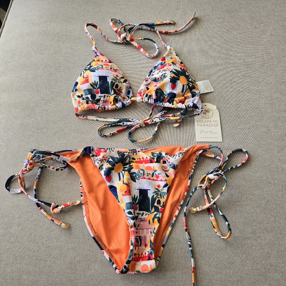 ESCAPE TO PARADISE 2pc Ruched Triangle Bikini Set M